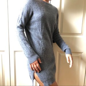 Blue Cashmere Winter Dress, High-low, Lazily Loose